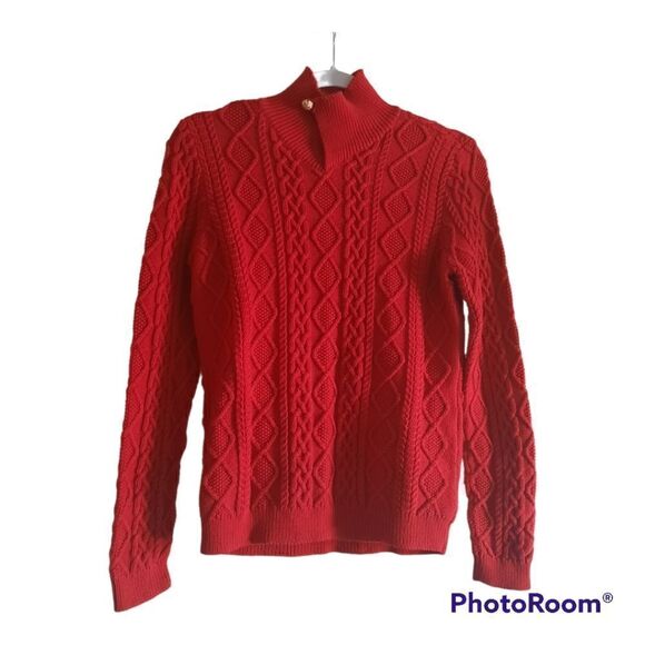 VTG LAUREN RALPH LAUREN Cotton Shawl Neck Fisherman Sweater Jumper  - Picture 1 of 5